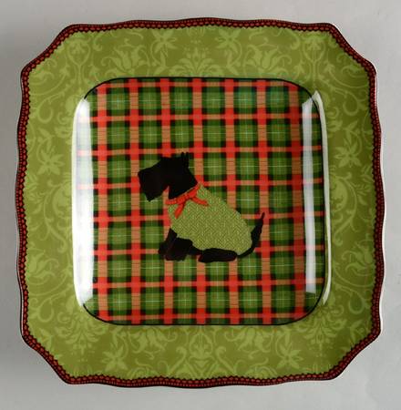 Christmas Scotty Argyle Square Salad Plate