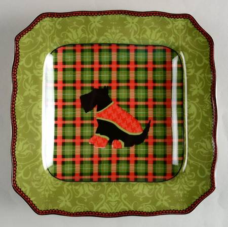 Christmas Scotty Argyle Square Salad Plate
