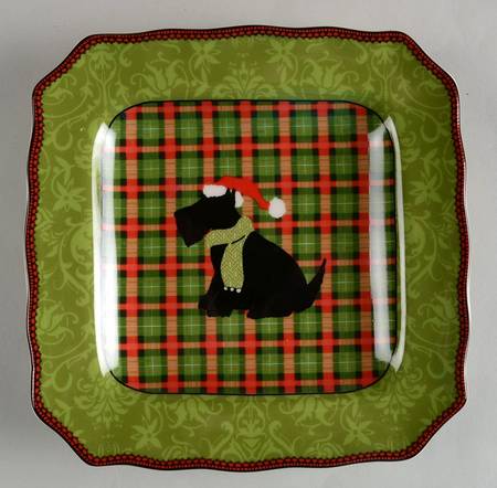 Christmas Scotty Argyle Square Salad Plate