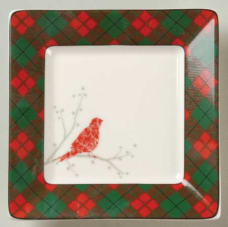 Christmas Birds Argyle Square Appetizer Plate by 222 Fifth (PTS)