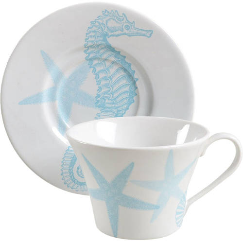 Coastal Life Blue Flat Cup & Saucer Set