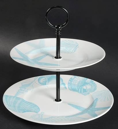 Coastal Life Blue 2 Tiered Serving Tray (Dinner & Salad Plate)