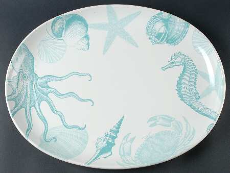 Coastal Life Blue 18" Oval Serving Platter