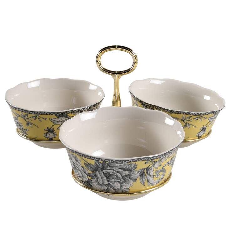Adelaide Yellow 7" x 12" 3-Part Relish & Metal Stand (CERC) HC