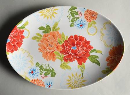 Huang White (Bright Floral) 13" Oval Serving Platter