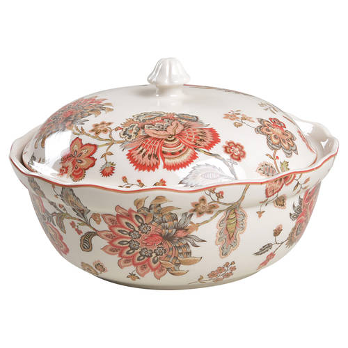 Winter Floral Red Round Covered Vegetable