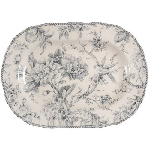 Adelaide Grey and White 14" Oval Serving Platter