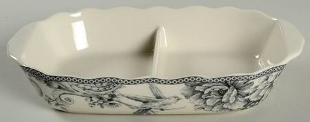 Adelaide Grey and White 11" Oval Divided Vegetable Bowl