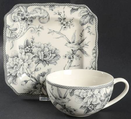 Adelaide Grey and White Soup Mug & Square Plate Set