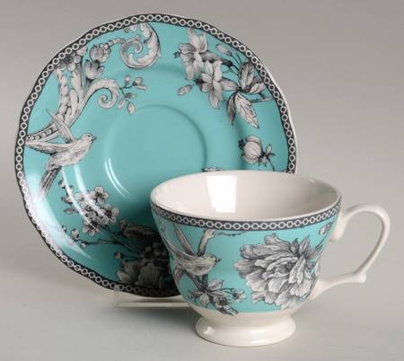 Adelaide Turquoise Footed Cup & Saucer Set