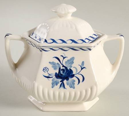 Baltic Blue (Older, Cream) Sugar Bowl & Lid