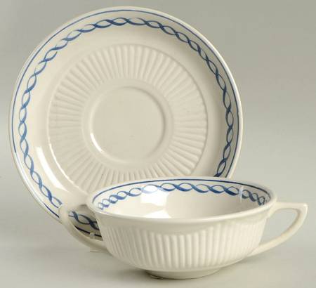Baltic Blue (Older, Cream) Flat Cream Soup Bowl & Saucer Set