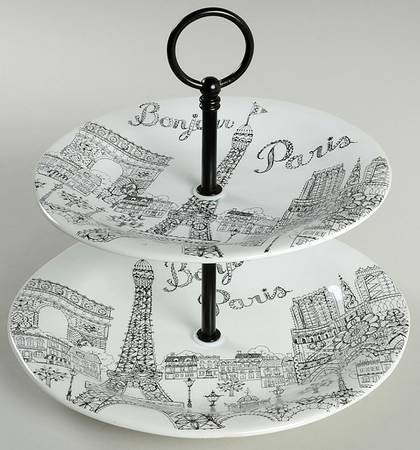 Bonjour Paris 2 Tiered Serving Tray (Dinner & Salad Plate)