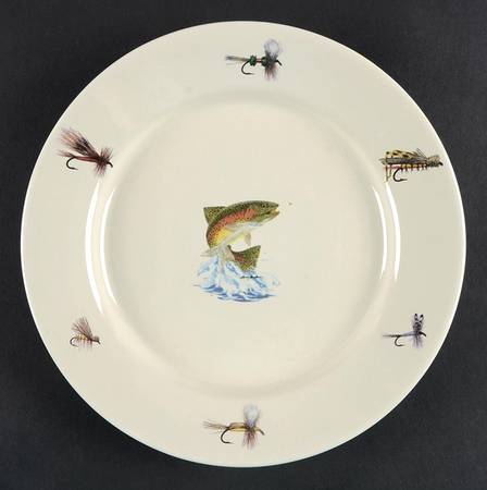Jumping Trout and Dry Flies Salad Plate