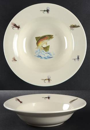 Jumping Trout and Dry Flies Soup/Cereal Bowl