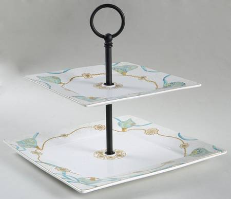 Opulent Ornaments Teal 2 Tiered Serving Tray (Dinner & Salad Plate)