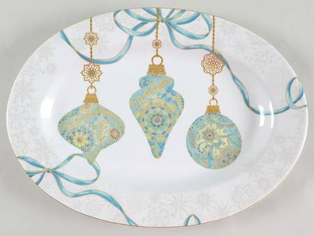 Opulent Ornaments Teal 14" Oval Serving Platter