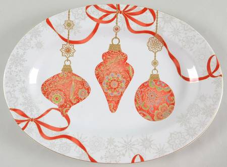 Opulent Ornaments Red 14" Oval Serving Platter