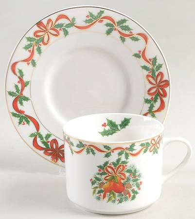 Holiday Ribbon Flat Cup & Saucer Set
