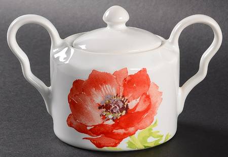 Anemone Red Sugar Bowl & Lid