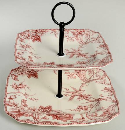 Adelaide Maroon 2 Tiered Serving Tray (Square Dinner&Salad Plate)