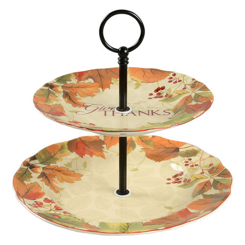 Harvest Festival Cream 2 Tiered Serving Tray (Dinner & Salad Plate)