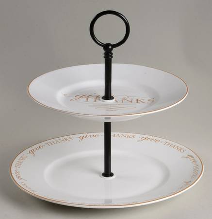Thanksgiving Give Thanks (Gold) 2 Tiered Serving Tray (Dinner & Salad Plate)