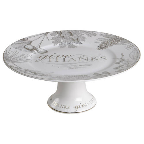 Thanksgiving Give Thanks (Gold) 10" Diameter Pedestal Cake Stand