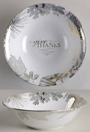 Thanksgiving Give Thanks (Gold) 10" Round Serving Bowl