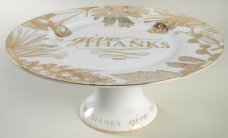 Thanksgiving Give Thanks (Gold) 10" Diameter Pedestal Cake Stand