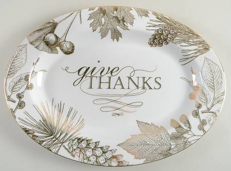 Thanksgiving Give Thanks (Gold) 14" Oval Serving Platter