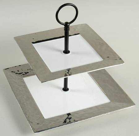 Slate Square Silver 2 Tiered Serving Tray (Dinner & Salad Plate)