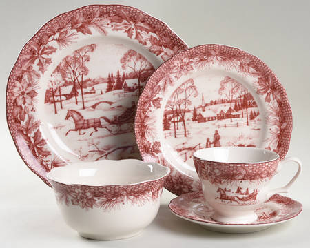 Poinsettia Toile 5 Piece Place Setting