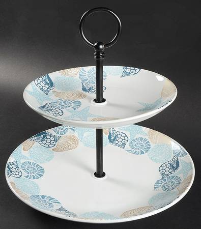 Batik Shells Blue 2 Tiered Serving Tray (Dinner & Salad Plate)