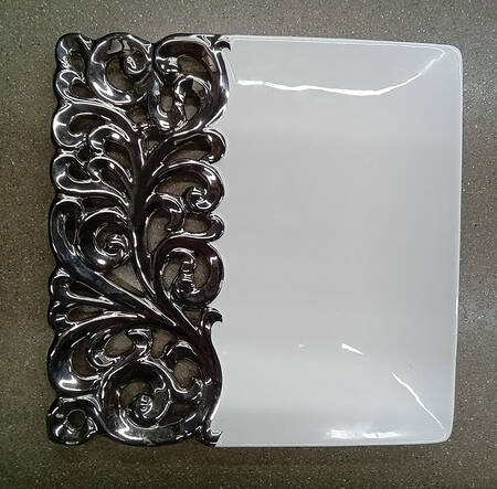 Pierced Serveware Silver (Platinum) 15" Square Serving Platter
