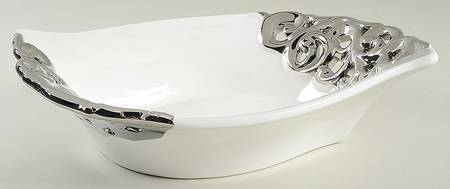 Pierced Serveware Silver (Platinum) 12" Oval Vegetable Bowl