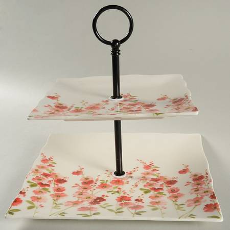 Belicia Red 2 Tiered Serving Tray (Square Dinner&Salad Plate)