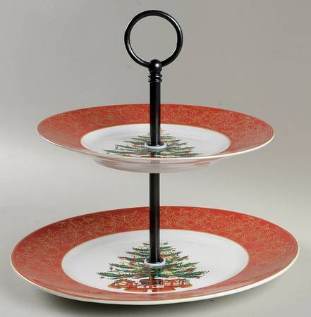 O' Tannenbaum 2 Tiered Serving Tray (Dinner & Salad Plate)