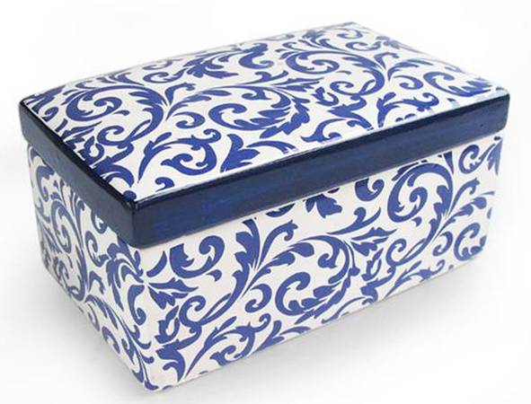 Scroll Blue Rectangular Box with Lid