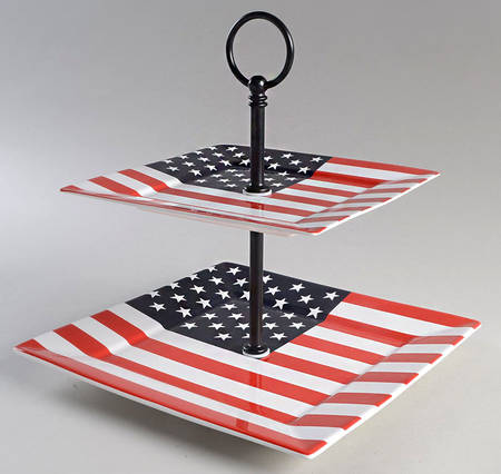 American Flag 2 Tiered Serving Tray (Square Dinner&Salad Plate)