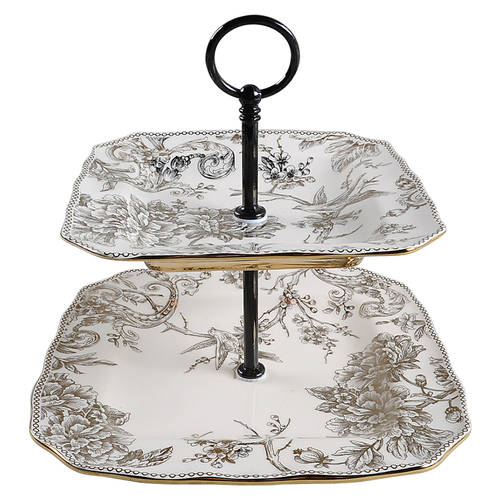 Adelaide Electroplate Gold (Shiny Gold Not Brown) 2 Tiered Serving Tray (Square Dinner&Salad Plate)