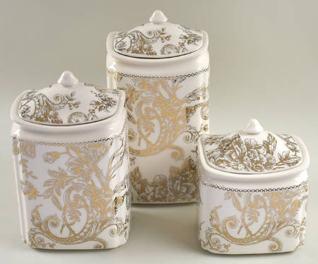 Adelaide Electroplate Gold (Shiny Gold Not Brown) (3 Piece) Canister Set (Box Set)