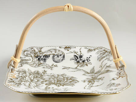 Adelaide Electroplate Gold (Shiny Gold Not Brown) 5 3/8"-5 5/8" Bamboo Handled Serving Plate  HC
