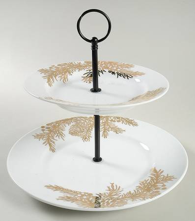 Golden Pine 2 Tiered Serving Tray (Dinner & Salad Plate)
