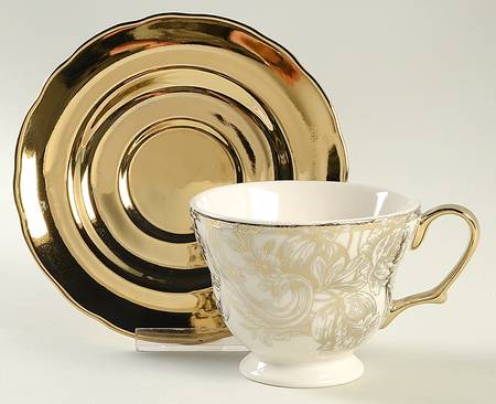 Hawthorne Gold Electroplate Footed Cup & Saucer Set