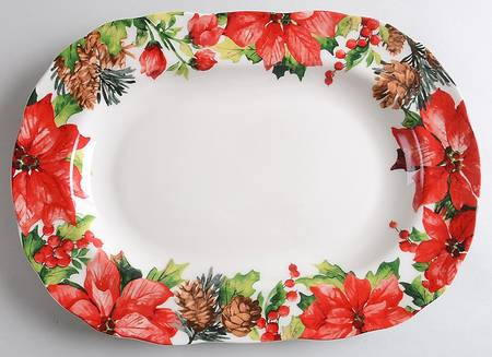 Winter Poinsettia 14" Oval Serving Platter