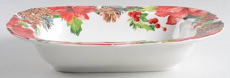 Winter Poinsettia 11" Oval Vegetable Bowl