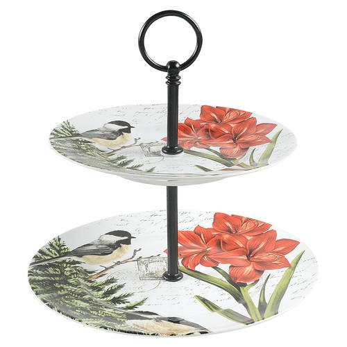 Winter Cheer Bird 2 Tiered Serving Tray (Dinner & Salad Plate) by 222 Fifth (PTS)