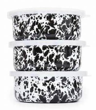 Splatterware Black 5" Storage Bowl & Plastic Lid - Set of 3