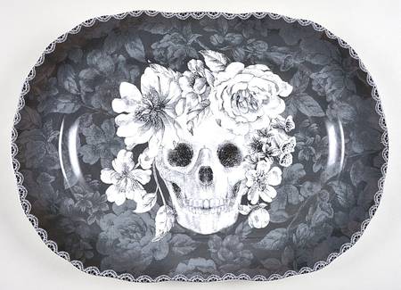 Marbella Skull Black and White 14" Oval Serving Platter